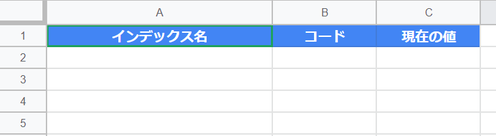 スプレッドシートで株式指数を取得するシートの準備