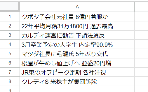 GASのWebスクレイピングでスプレッドシートに保存した結果